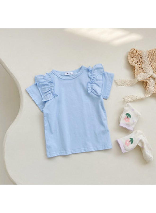 Girls' Western Style Ruffled Korean Style Short-sleeved T-shirt Children's Clothing Summer Children's Baby Flying Sleeve Lotus Leaf Bottoming Shirt Top