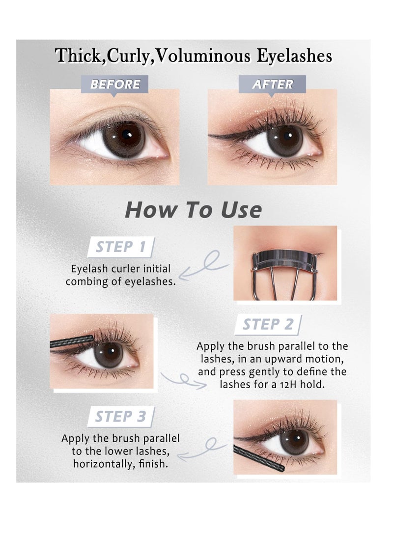 Excefore ماسكارا ثلاثية الأبعاد بقضيب معدني قابل للغسل، قطعتان من ماسكارا طويلة ورفيعة للغاية ومقاومة للماء، تدوم طويلاً ومقاومة للتلطخ، ماسكارا بفرشاة حديدية قابلة للانحناء، هدية مكياج للنساء، باللونين الأسود والبني - Image 5