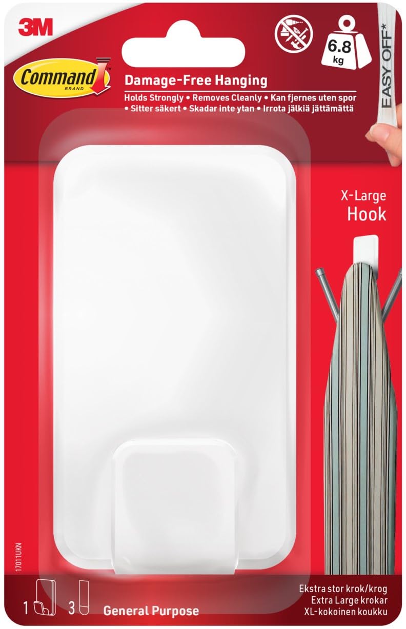 كوماند Command X-Large Utility Hook, White, 1 Hook and 3 Adhesive Strips - Image 1