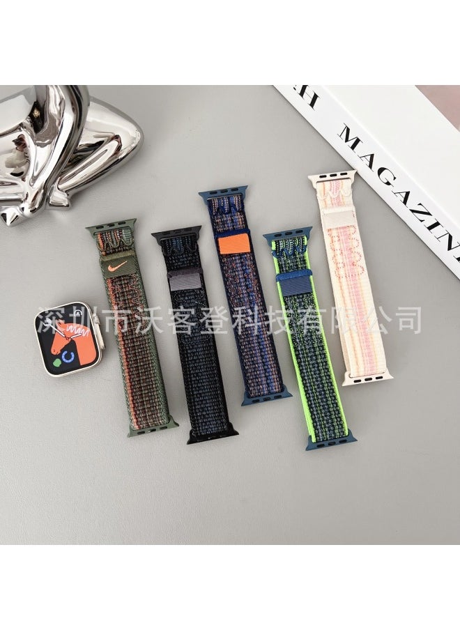 Generic - Suitable For Apple Watch Nike Loop Nylon Strap For Apple Watch8/SE/7/6/5/4/3/2/1-Color:38/40/41/ (10th Generation) 42mm Starlight With Pink - Image 1