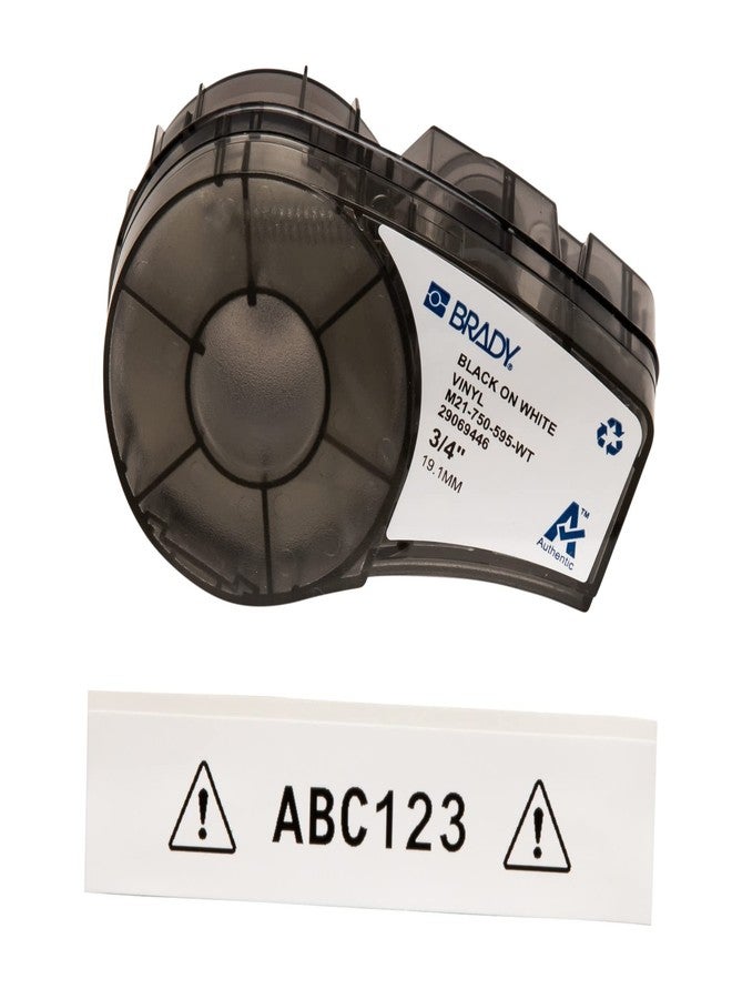 Brady High Adhesion Vinyl Label Tape (M21-750-595-WT) - Black on White Vinyl Film - Compatible with BMP21-PLUS, IDPAL, and LABPAL Label Printers - 21' Length.75 Width - Image 1