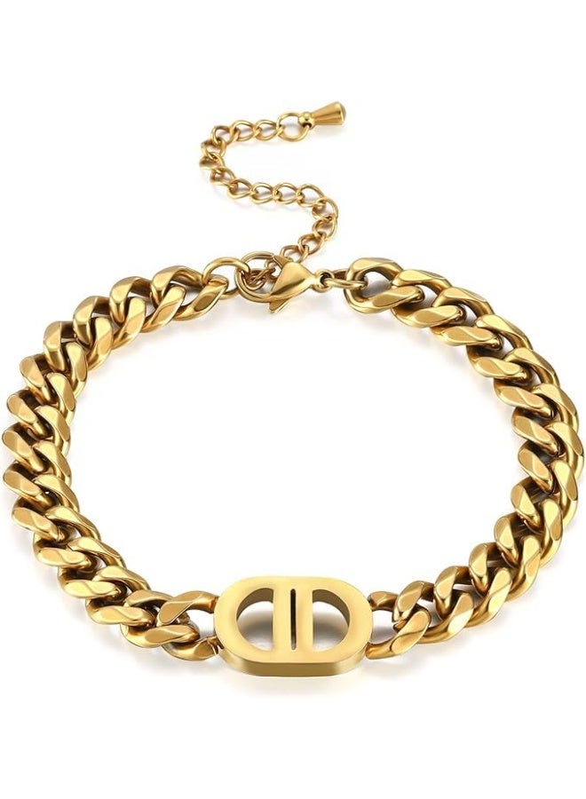 Dior Cuban Link Bracelet for Women, Stainless Steel Bracelets D-Ring Bangles, Punk Hip Hop Thick Chain Bracelet, by Firouz Jewelry  - Image 1