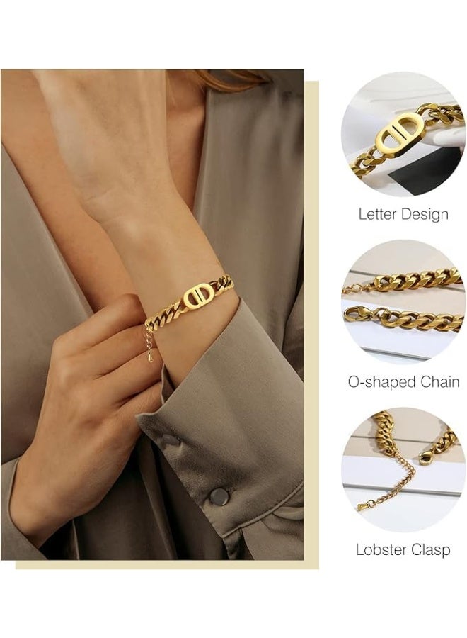 Dior Cuban Link Bracelet for Women, Stainless Steel Bracelets D-Ring Bangles, Punk Hip Hop Thick Chain Bracelet, by Firouz Jewelry  - Image 2