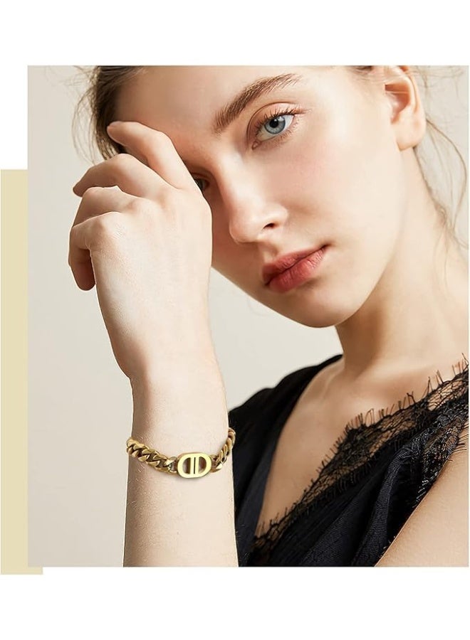 Dior Cuban Link Bracelet for Women, Stainless Steel Bracelets D-Ring Bangles, Punk Hip Hop Thick Chain Bracelet, by Firouz Jewelry  - Image 4
