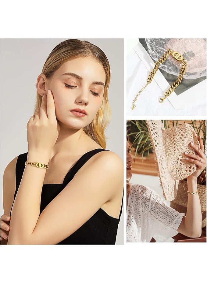 Dior Cuban Link Bracelet for Women, Stainless Steel Bracelets D-Ring Bangles, Punk Hip Hop Thick Chain Bracelet, by Firouz Jewelry  - Image 5