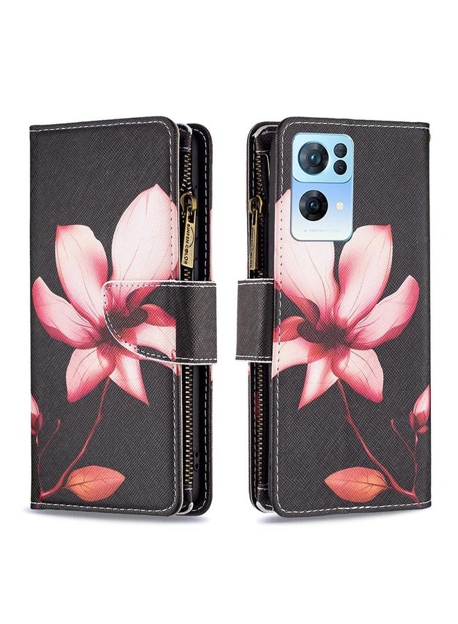 HuHa Case Cover For OPPO Reno7 5G Global Colored Drawing Pattern Zipper Horizontal Flip Phone Leather Case(Lotus)  - Image 1