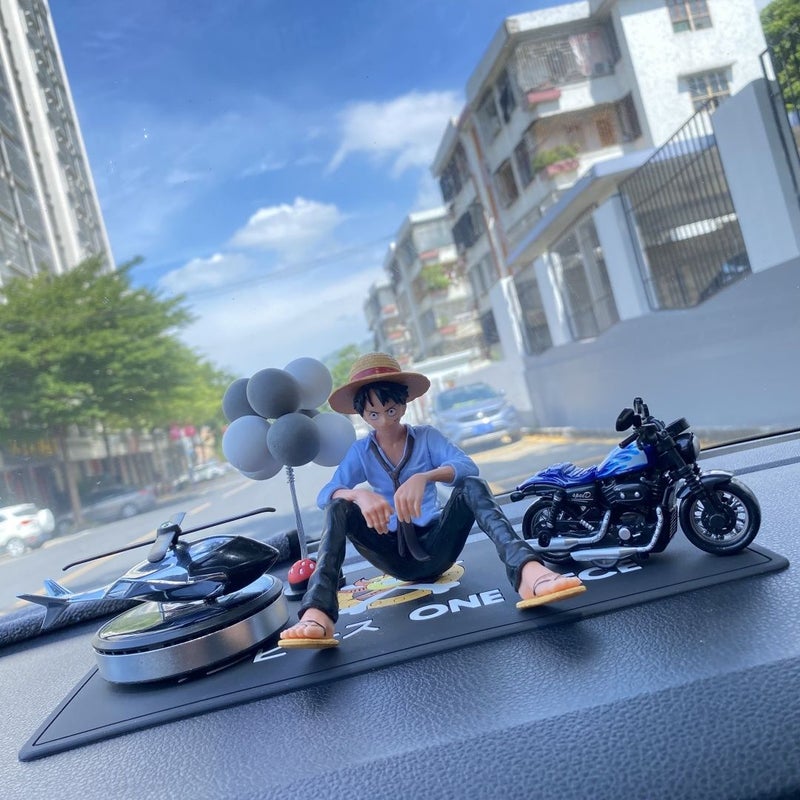 Solar Airplane Model One Piece Luffy Cartoon Dashboard Decoration Premium Alloy Car Accessory