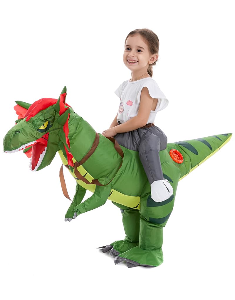 HSCTEK Inflatable Dinosaur Costume Toddler, Blow Up Riding Dilophosauru Cosplay Kids Baby Boys Girls, Ride On Dino Halloween Costume Children - Image 1