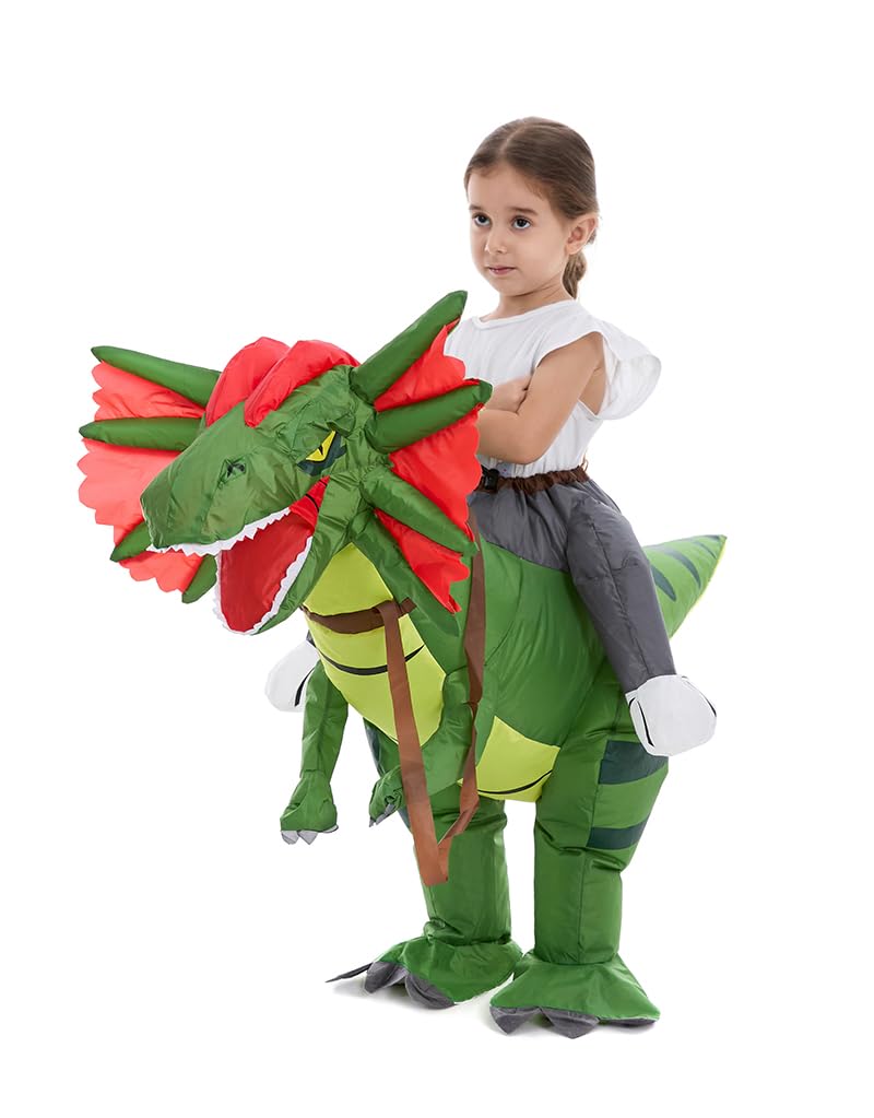 HSCTEK Inflatable Dinosaur Costume Toddler, Blow Up Riding Dilophosauru Cosplay Kids Baby Boys Girls, Ride On Dino Halloween Costume Children - Image 2