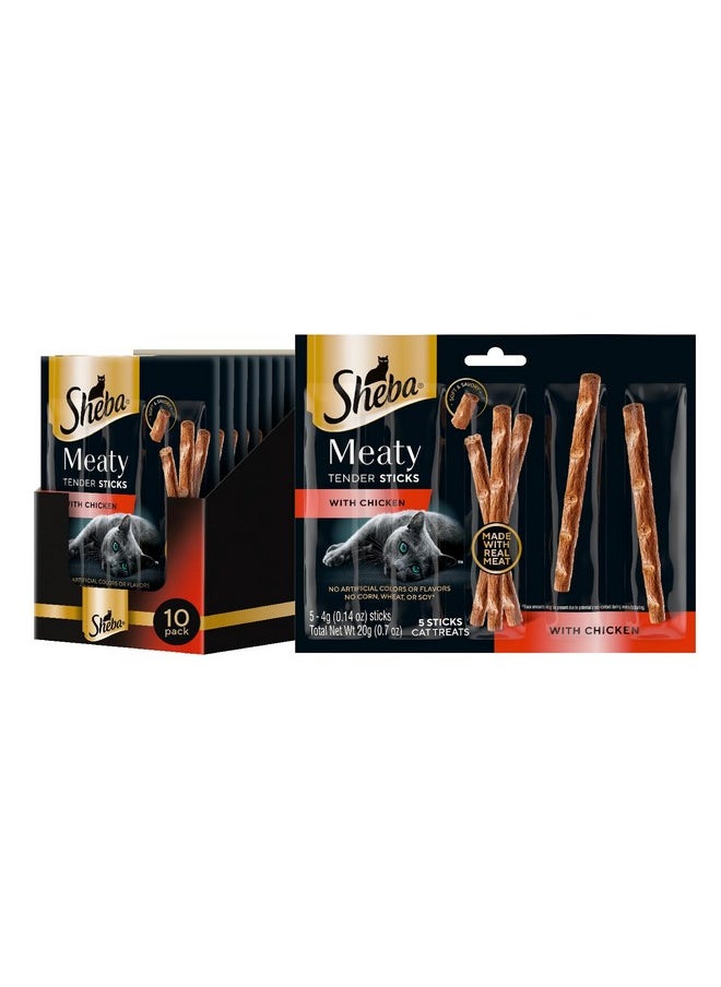 Sheba Sheba Meaty Tender Sticks Soft Cat Treats with Chicken, 0.14 oz., 5 Count (Pack of 10)  - Image 1