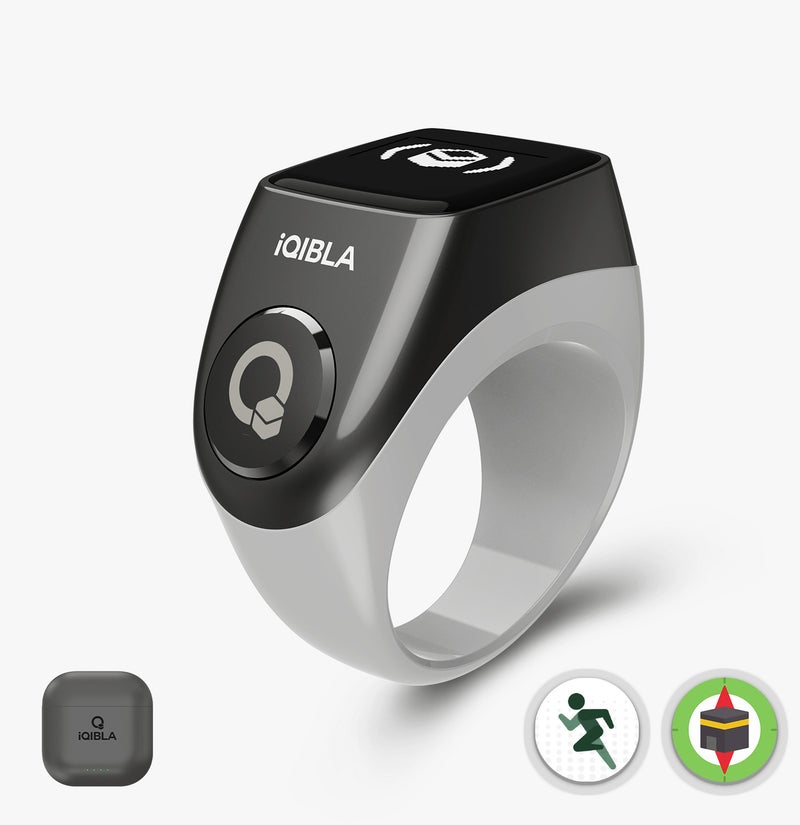 iQibla Zikr Ring Jood 3 Air Smart Tasbih Counter Ring with 3 Compatible Sizes & Charging Case, Bluetooth 5.3 Digital Tasbeeh Counter, Qibla Direction, Prayer Reminder, Step & Calorie Tracker, IPX5 Waterproof, iQibla Life App Grey - Image 2