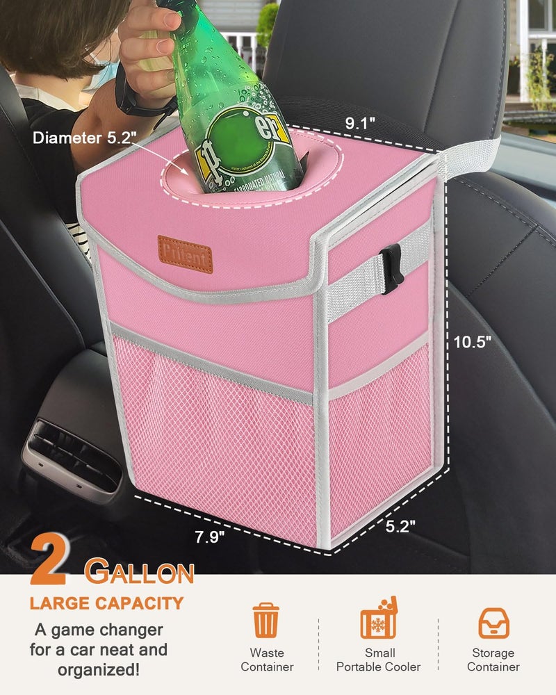 Pritent Car Trash Can with Lid, Cute Leakproof Car Trash Garbage Bag Hanging Vehicle Trash Bin Small Portable Automotive Garbage Cans Organizer for Back/Front Seat(Trapezoid,Pink - Image 2