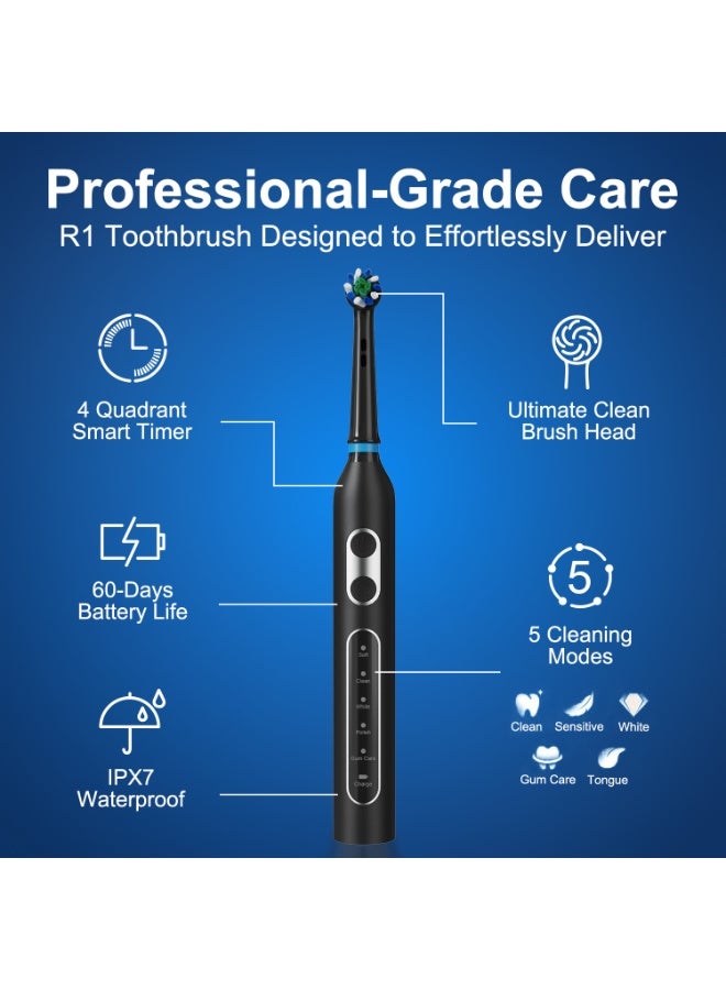 epicarma E7 Electric Toothbrush for Adults – Rechargeable Rotating Toothbrush with Travel Case & 8 Brush Heads, 5 Cleaning Modes, 360° Soft Bristles, IPX7 Waterproof Professional Teeth Cleaner - Image 3