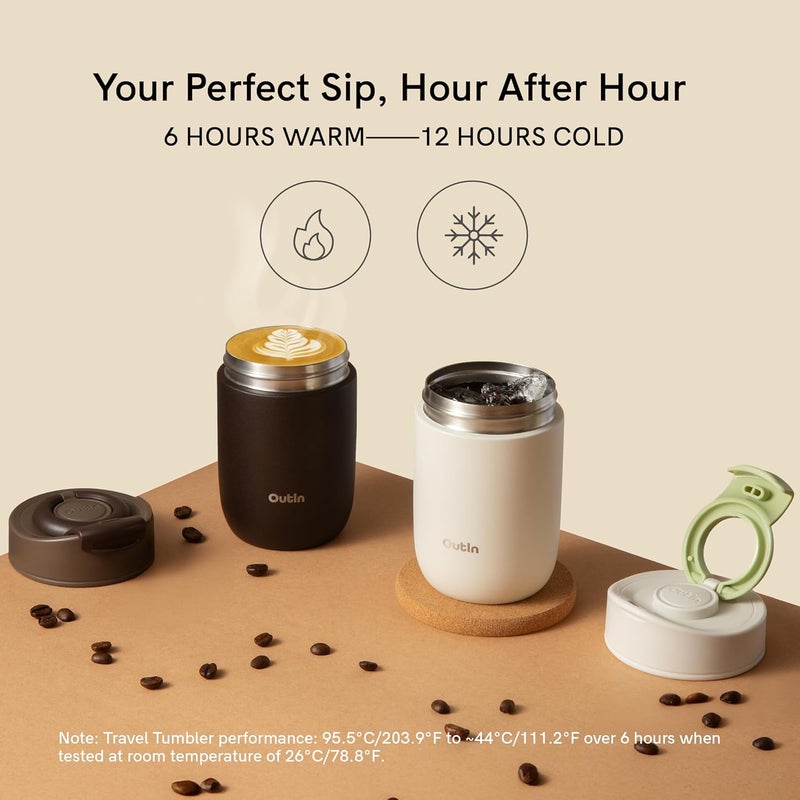 Outin Travel Tumbler, Outdoor Insulated Coffee Tumbler with Leak-Proof Flip Lid, 12 oz Stainless Steel Mug for Hot & Cold Drinks Terra Brown - Image 4
