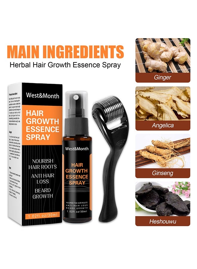 West&Month Hair Growth Essence Spray - Anti-Slip Hair Nourishing Growth Liquid Thickening Hairline Essence Spray With Microne Roller 30ml - Image 3