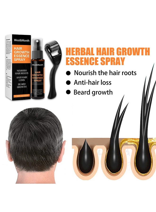 West&Month Hair Growth Essence Spray - Anti-Slip Hair Nourishing Growth Liquid Thickening Hairline Essence Spray With Microne Roller 30ml - Image 4