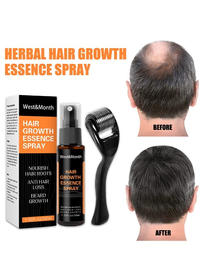 West&Month Hair Growth Essence Spray - Anti-Slip Hair Nourishing Growth Liquid Thickening Hairline Essence Spray With Microne Roller 30ml - Image 1