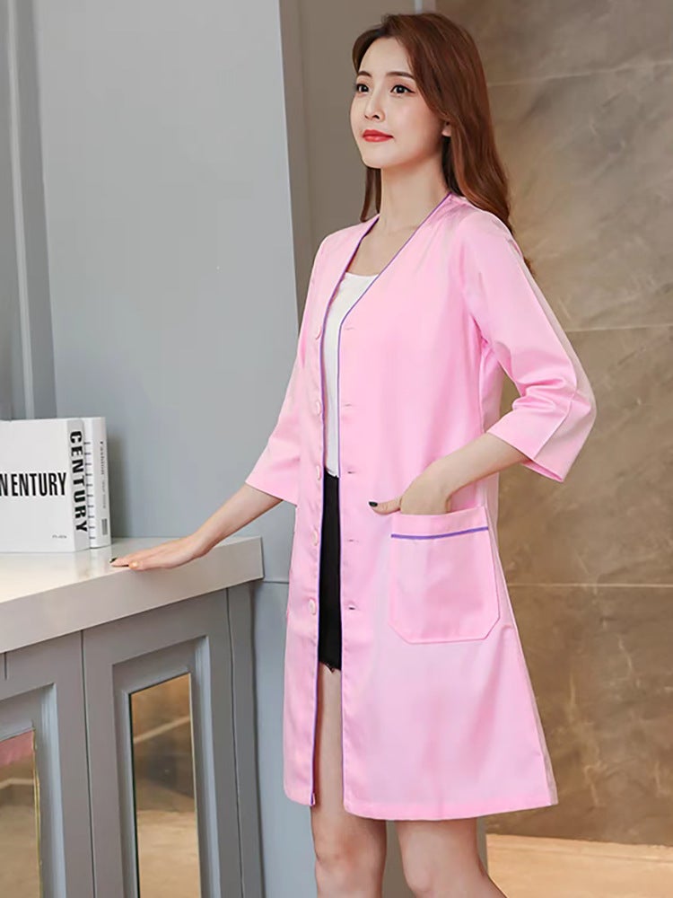 Skin Manager Classy Work Clothes Women'S Short-Sleeved Beauty Salon Clothes Tattoo Artist Mid-Sleeve White Coat Korean Style Summer - Image 1