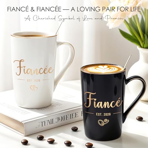 HELORAY Engagement Gifts for Couples Newly Engaged Gifts for Couple Happy Engagement Gift for Women Fiance Gift for Women Just Engaged Decorations Ideas with Mugs Socks Candle Card for Her Him Men Best Friend - Image 2