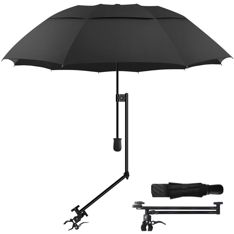 DUOUPA Adjustable Sun Umbrella with Clamp Clip UPF 50 Portable Folding Umbrella for Patio Beach Chairs Camping Wheelchair Manual Open Close Black 43Type A - Image 2
