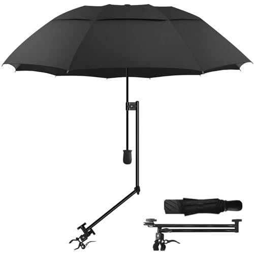 DUOUPA Adjustable Sun Umbrella with Clamp Clip UPF 50 Portable Folding Umbrella for Patio Beach Chairs Camping Wheelchair Manual Open Close Black 43Type A - Image 1