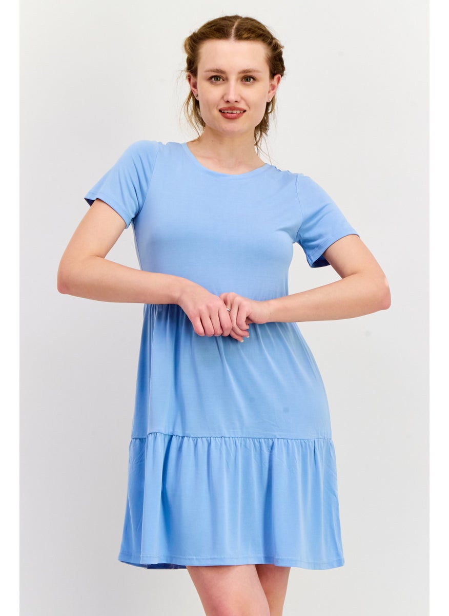 ONLY Women Plain Short Sleeve Mini Dress, Blue  - Image 1
