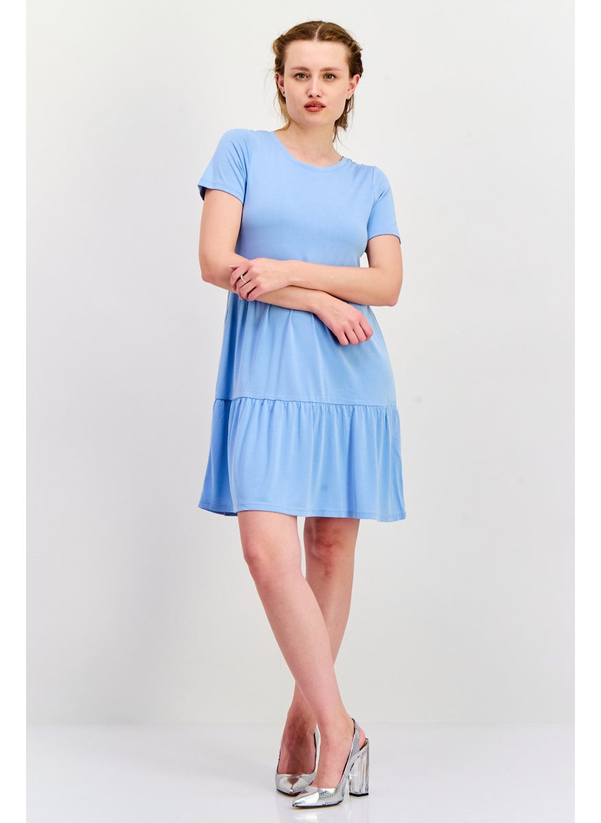 ONLY Women Plain Short Sleeve Mini Dress, Blue  - Image 4