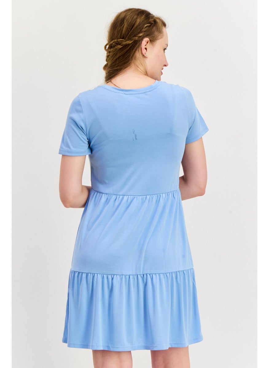 ONLY Women Plain Short Sleeve Mini Dress, Blue  - Image 3