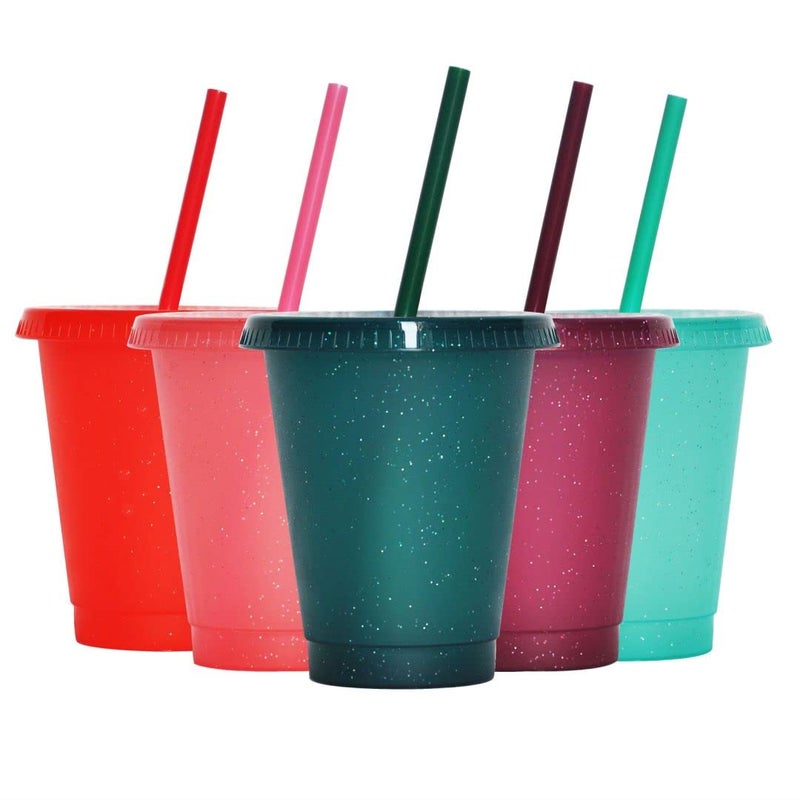 Suertestarry Tumbler with Straw and Lid Water Bottle Iced Coffee Travel Mug Cup Reusable Plastic Cups Perfect for Parties Birthdays 16oz-5 Pack - Image 2