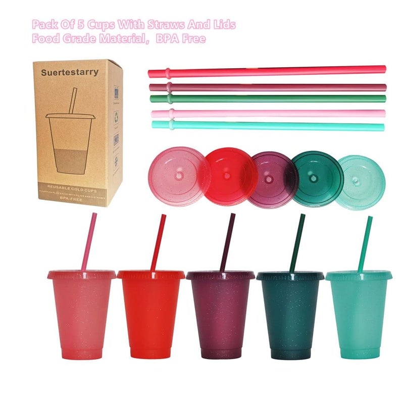 Suertestarry Tumbler with Straw and Lid Water Bottle Iced Coffee Travel Mug Cup Reusable Plastic Cups Perfect for Parties Birthdays 16oz-5 Pack - Image 4