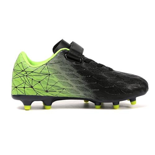 Skerxut Soccer Cleats, Kids Firm Ground Football Shoes, Boys Girls Athletic Outdoor (Black/Green, Big Kid, 1, Numeric, US Footwear Size System, Medium) - Image 4