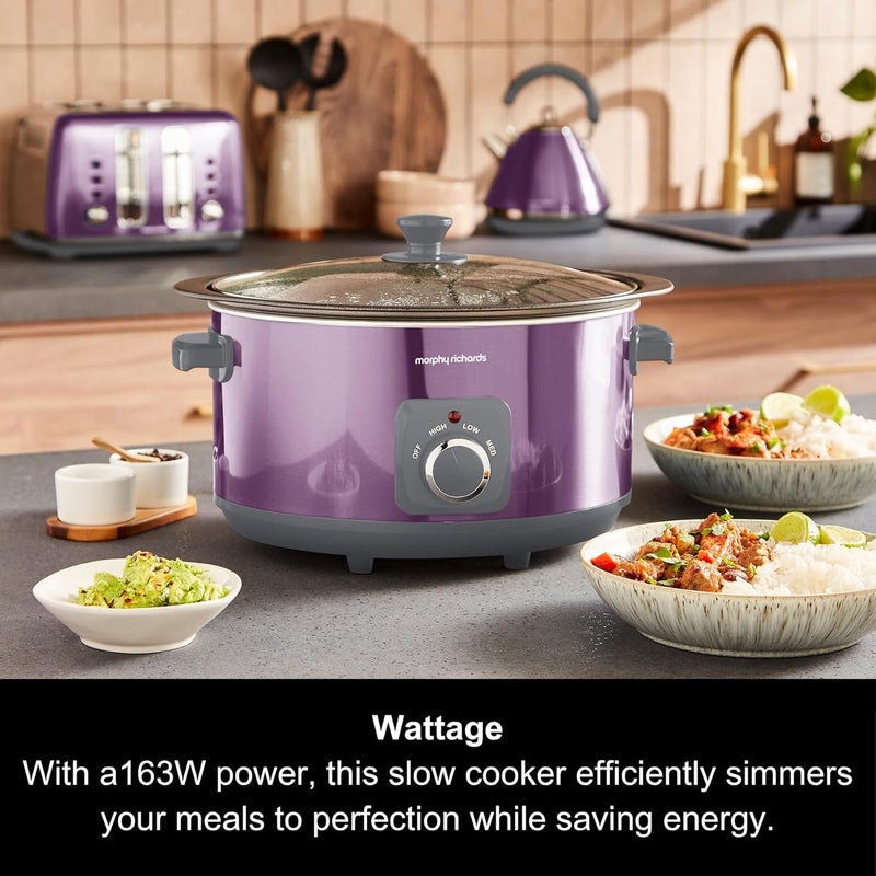 Morphy Richards Accents 461024 6.5L Slow Cooker, Non-Stick Shatter Resistant Aluminum Cooker, Single Pot Cooker, 3 Heat Settings, Burner Proof, Glass Lid - Image 5