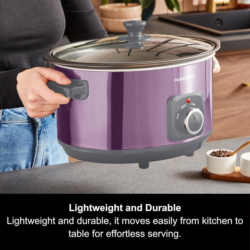 Morphy Richards Accents 461024 6.5L Slow Cooker, Non-Stick Shatter Resistant Aluminum Cooker, Single Pot Cooker, 3 Heat Settings, Burner Proof, Glass Lid - Image 2
