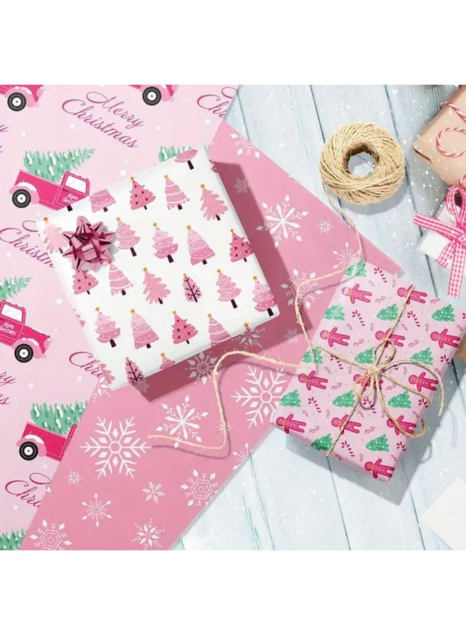 6 Rolls Christmas Gift Wrapping Paper Pastel Winter Theme 6pcs Roll Snowman Gingerbread Heart Balloon - Image 4