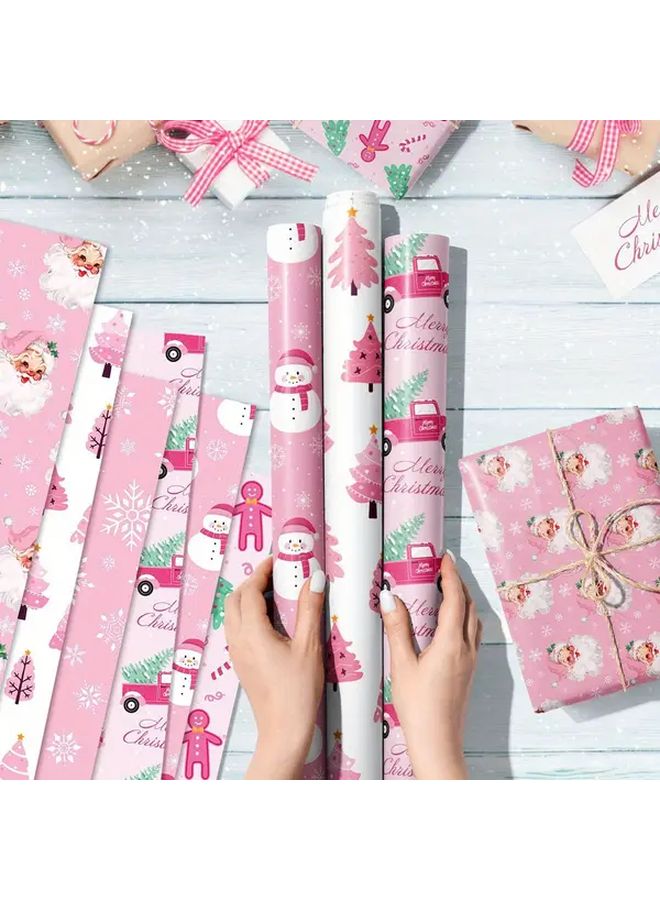 6 Rolls Christmas Gift Wrapping Paper Pastel Winter Theme 6pcs Roll Snowman Gingerbread Heart Balloon - Image 5