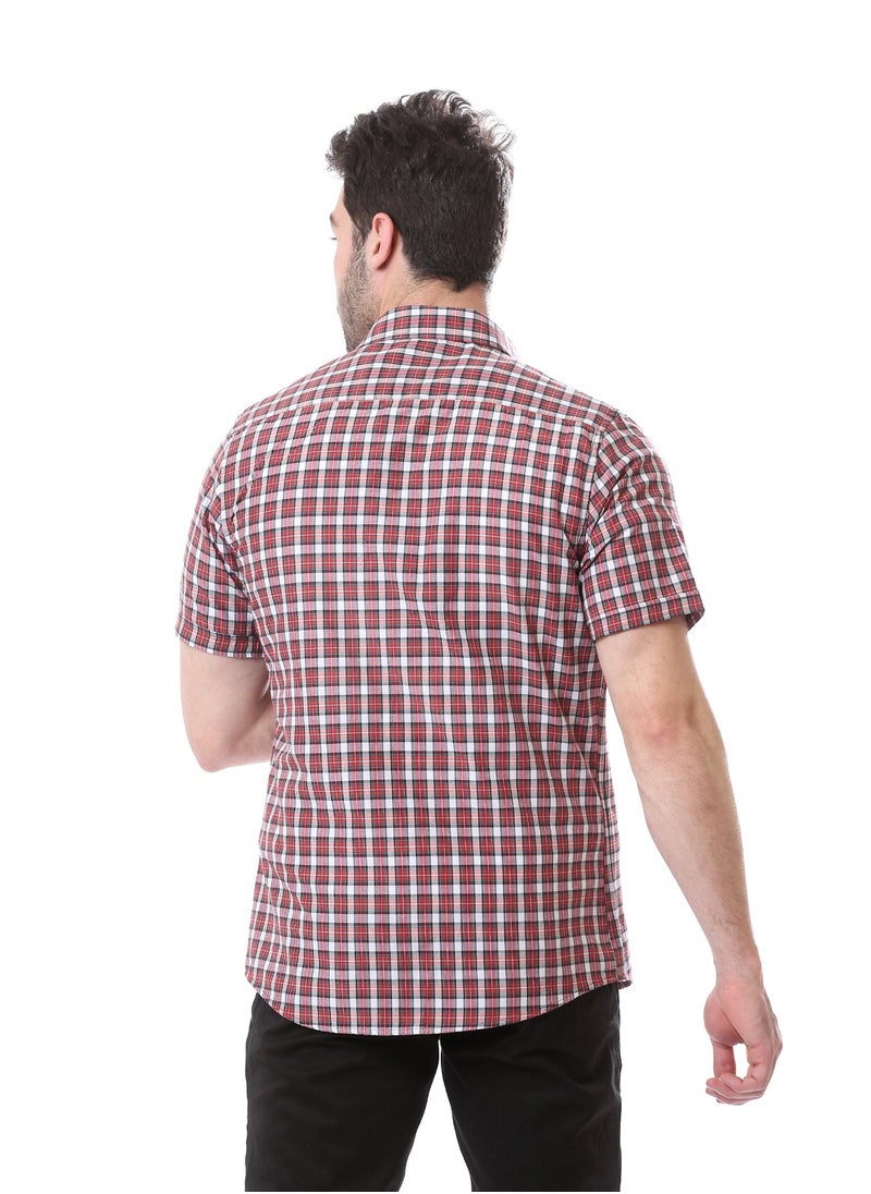 Andora - Classic Collar Regular Fit Summer Shirt - Red, White & Black - Image 1
