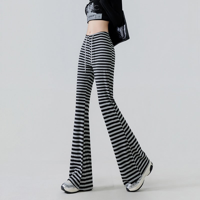 Striped Viscose Stretch Bootcut Pants - Image 1
