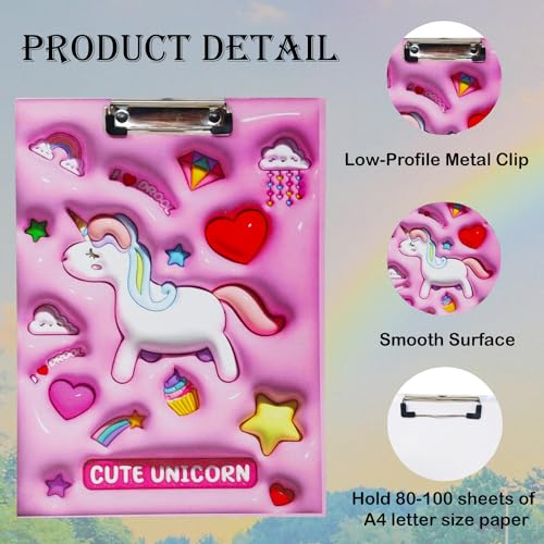 PARTEET Unicorn Exam Pad for Kids Wooden Cardboard, Clipboard Bubble,Cardholder for Students, Kids, Teachers A4 Letter Size Writing Examination Pad/Exam Pad/Writing Pad Return Gift for Kids(Pink) - Image 2