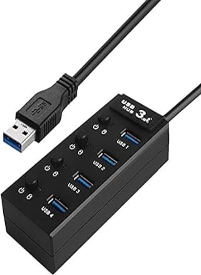 OR 4-port USB 3.0 Portable Hub with USB 3.0 Cable, Switch For Imac, MacBook, And Pc