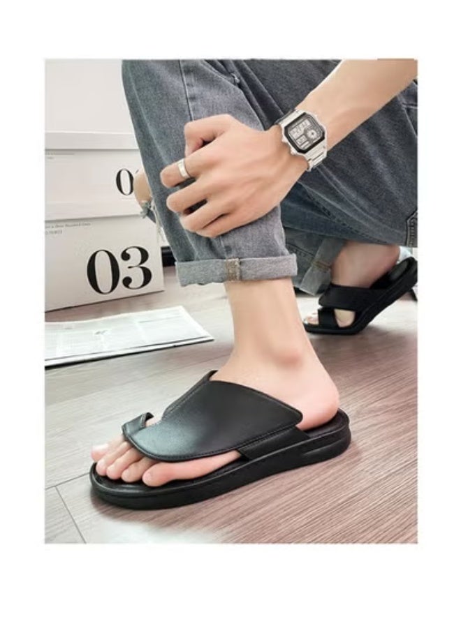 Saudi Arabia Dubai non-slip summer outdoor fashionable soft-soled beach toe flip flops casual men's slippers (black)  - Image 3
