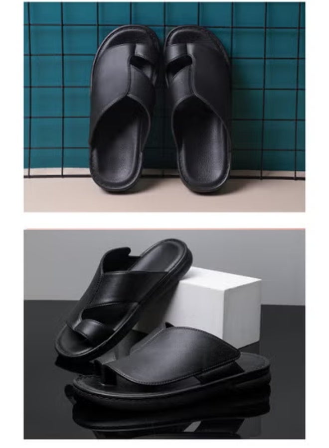 Saudi Arabia Dubai non-slip summer outdoor fashionable soft-soled beach toe flip flops casual men's slippers (black)  - Image 2