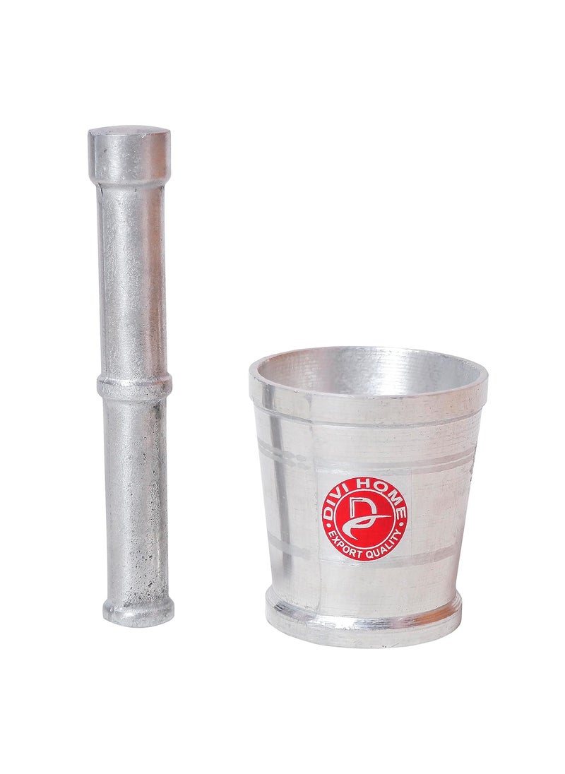 DIVI HOME DIVI HOMEHeavy Gauge Aluminium Mortar and Pestle Khal Dasta Ural Set Aluminium khalbatta Okhli Masher Spice Mixer for Home and Restaurant Kitchen Design1 Normal big  - Image 2