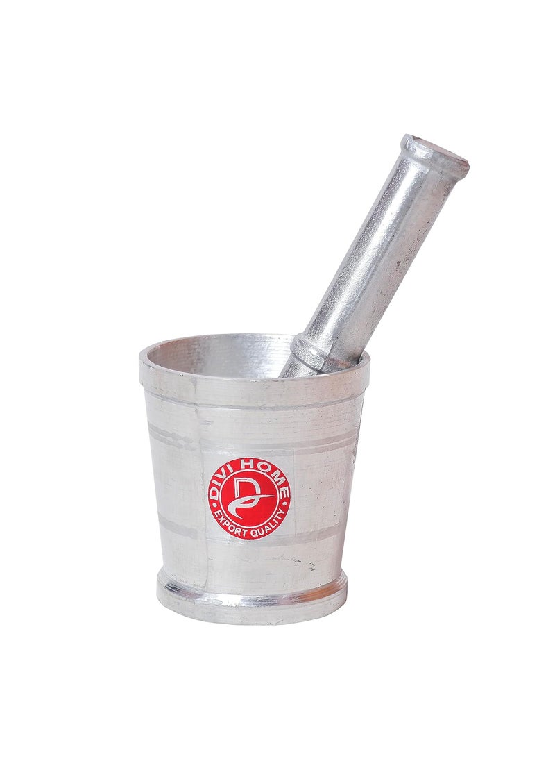 DIVI HOME DIVI HOMEHeavy Gauge Aluminium Mortar and Pestle Khal Dasta Ural Set Aluminium khalbatta Okhli Masher Spice Mixer for Home and Restaurant Kitchen Design1 Normal big  - Image 1