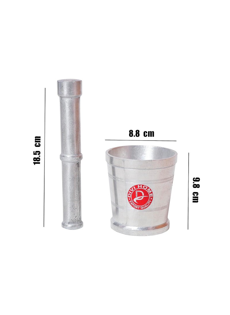 DIVI HOME DIVI HOMEHeavy Gauge Aluminium Mortar and Pestle Khal Dasta Ural Set Aluminium khalbatta Okhli Masher Spice Mixer for Home and Restaurant Kitchen Design1 Normal big  - Image 3