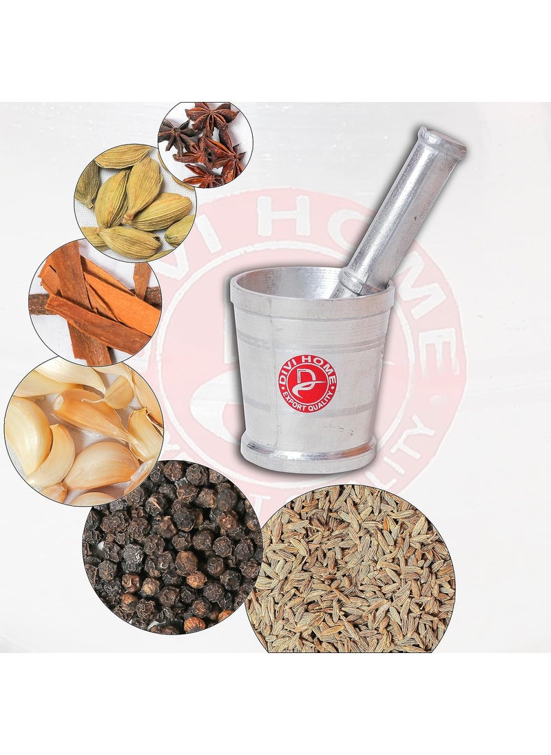 DIVI HOME DIVI HOMEHeavy Gauge Aluminium Mortar and Pestle Khal Dasta Ural Set Aluminium khalbatta Okhli Masher Spice Mixer for Home and Restaurant Kitchen Design1 Normal big  - Image 4