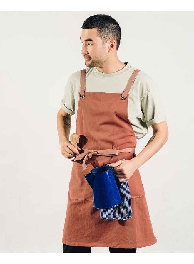 Caldo Caldo Crossback Kitchen Apron for Cooking - Mens and Womens Professional Chef or Server Bib Apron - Adjustable Crossback Style - Rustic- Midweight Cotton (Terracotta)  - Image 3