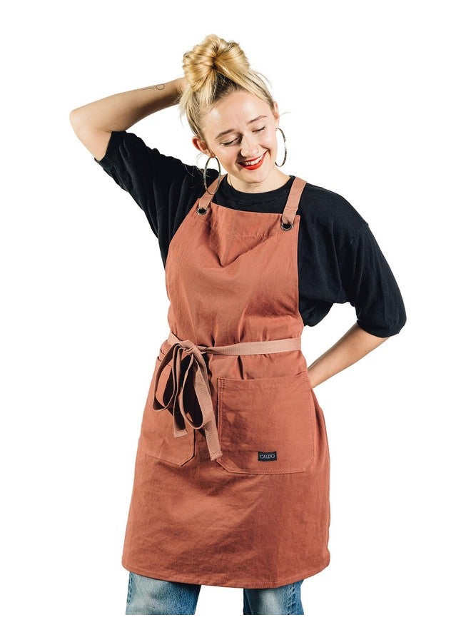 Caldo Caldo Crossback Kitchen Apron for Cooking - Mens and Womens Professional Chef or Server Bib Apron - Adjustable Crossback Style - Rustic- Midweight Cotton (Terracotta)  - Image 1