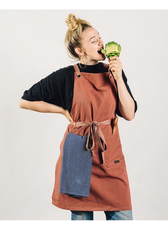 Caldo Caldo Crossback Kitchen Apron for Cooking - Mens and Womens Professional Chef or Server Bib Apron - Adjustable Crossback Style - Rustic- Midweight Cotton (Terracotta)  - Image 2