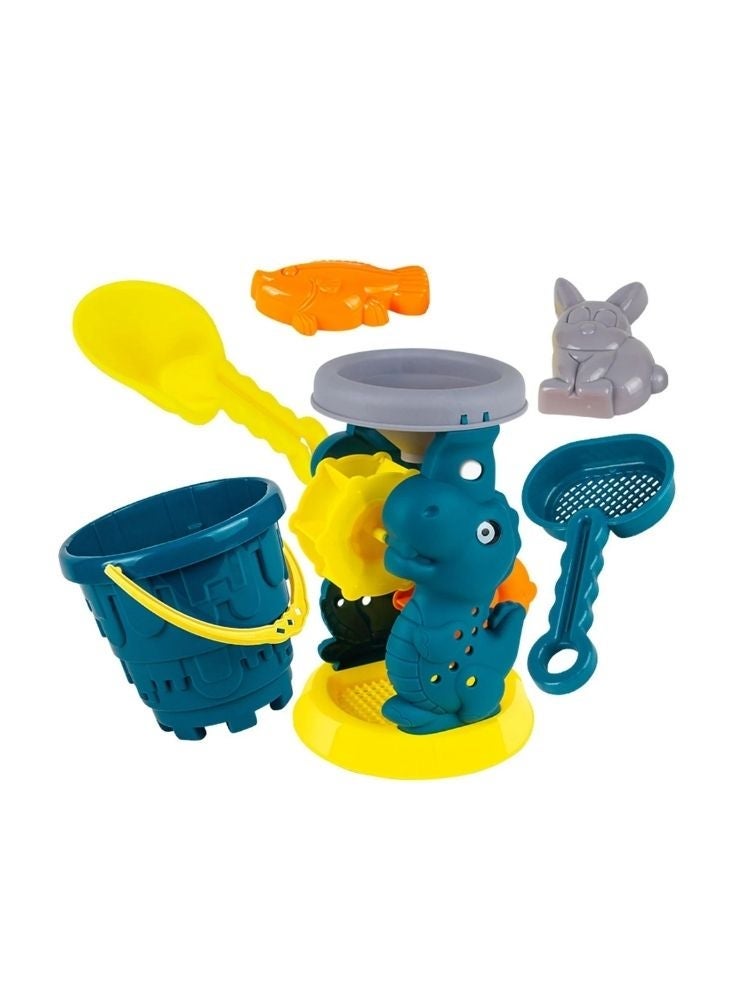 Beach sand play set with 6 pieces, buckets, shovels, sand sifters, rakes, sand molds, made of plastic - Image 2