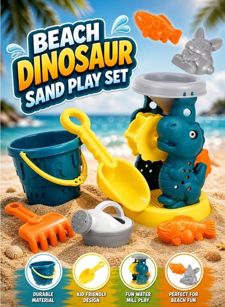 Beach sand play set with 6 pieces, buckets, shovels, sand sifters, rakes, sand molds, made of plastic - Image 1